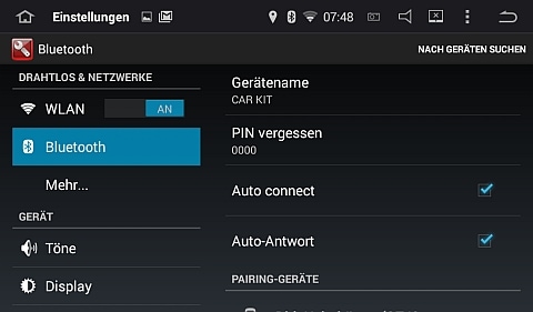 Gerätename und PIN für die Bluetooth-Verbindung 