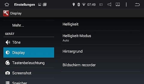 Display-Einstellungen des Radios