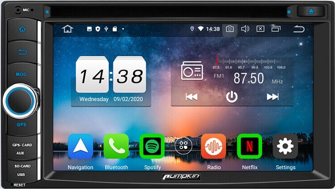 Pumpkin 7 Zoll 2 Din Android 11 Eingebautes DAB Autoradio mit Navi